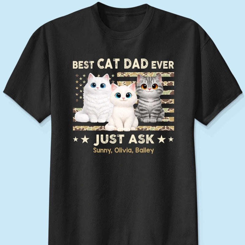 Best Cat Dad Ever Trendy Camouflage Pattern Nation Flag - Personalized Shirt - Father's Day Gift For Cat Dad, Cat Lovers