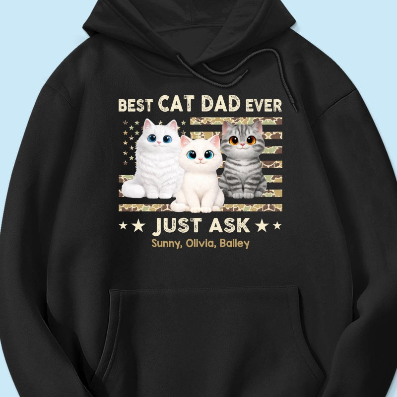 Best Cat Dad Ever Trendy Camouflage Pattern Nation Flag - Personalized Shirt - Father's Day Gift For Cat Dad, Cat Lovers