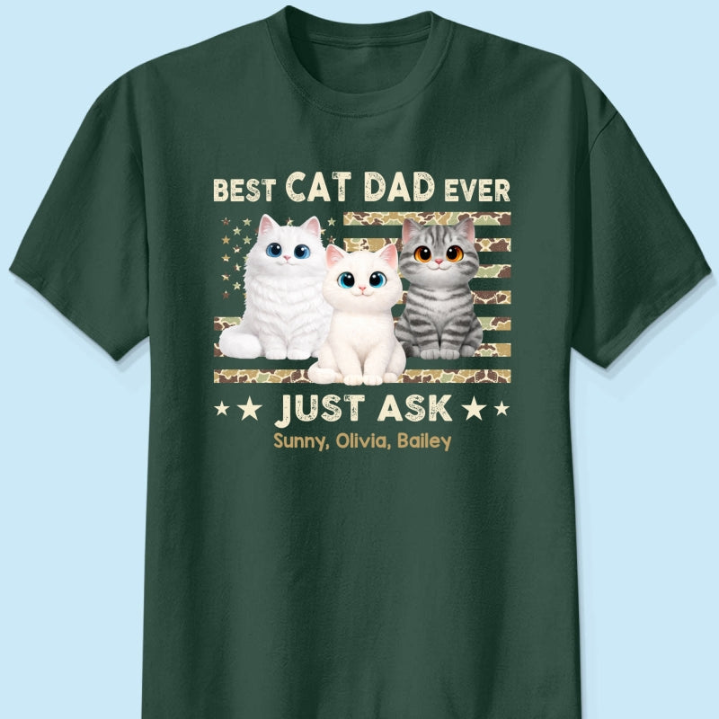 Best Cat Dad Ever Trendy Camouflage Pattern Nation Flag - Personalized Shirt - Father's Day Gift For Cat Dad, Cat Lovers