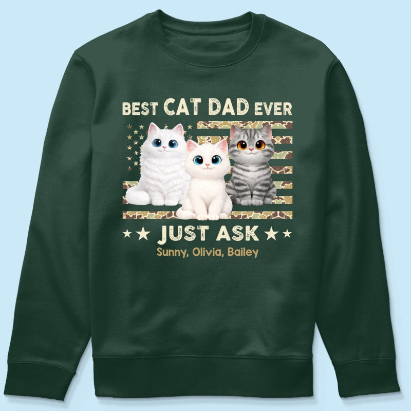 Best Cat Dad Ever Trendy Camouflage Pattern Nation Flag - Personalized Shirt - Father's Day Gift For Cat Dad, Cat Lovers