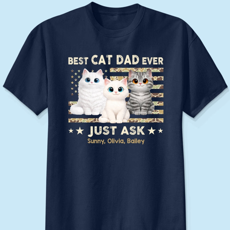 Best Cat Dad Ever Trendy Camouflage Pattern Nation Flag - Personalized Shirt - Father's Day Gift For Cat Dad, Cat Lovers