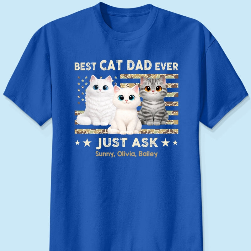 Best Cat Dad Ever Trendy Camouflage Pattern Nation Flag - Personalized Shirt - Father's Day Gift For Cat Dad, Cat Lovers