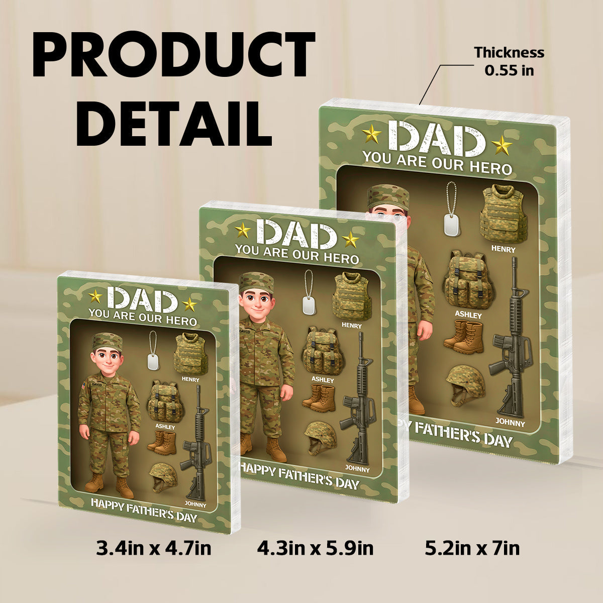 Proud Army Millitary Dad Hero - Personalized Acrylic Block Plaque - Gift For Marine Dad