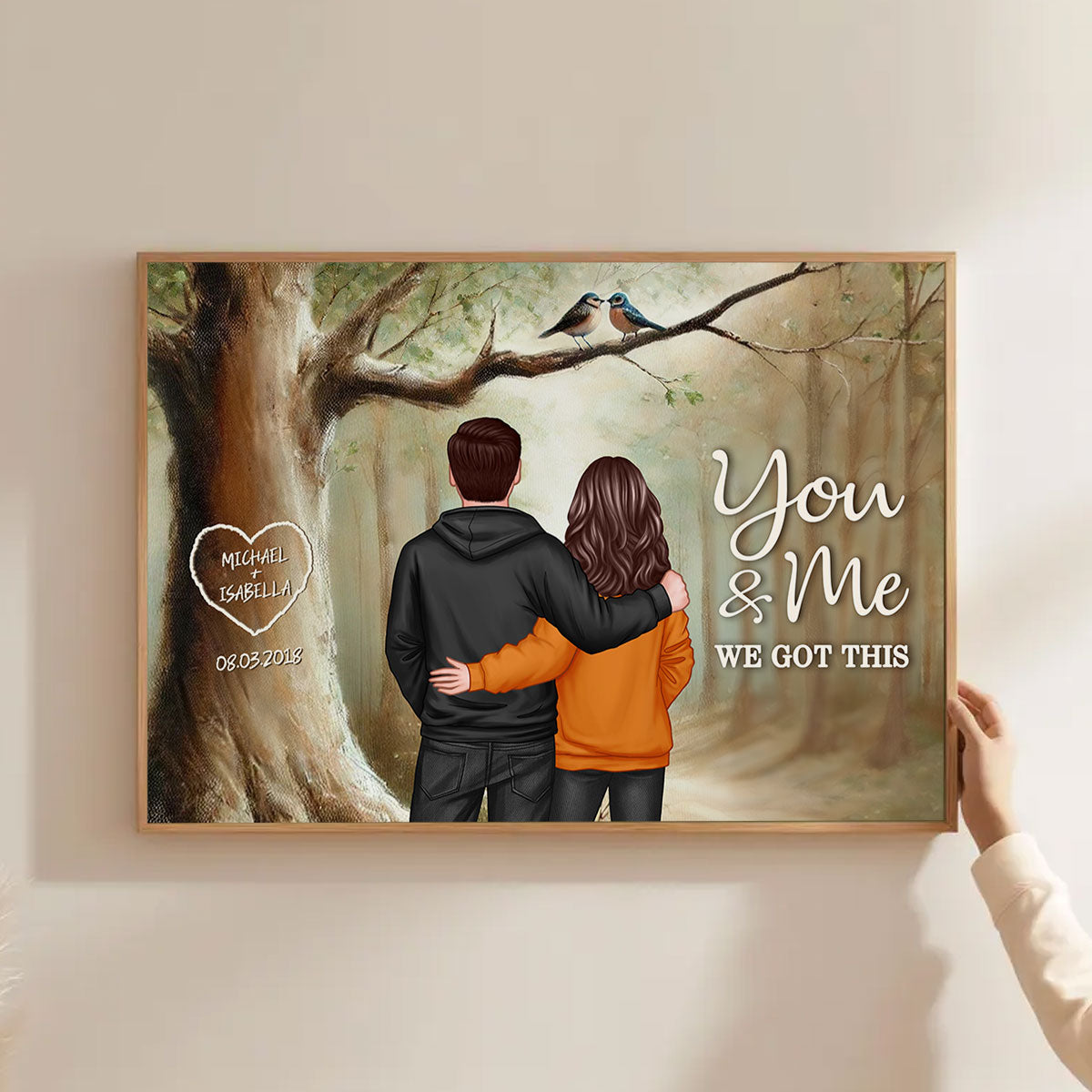 Couple Birds On Tree Personalized Poster, Anniversary, Gift for him, Gift for her