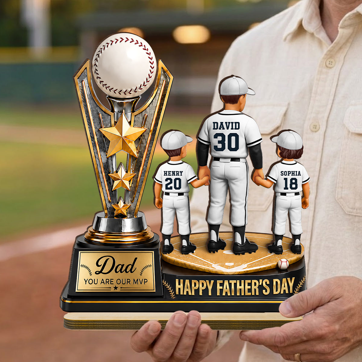 Baseball MVP Dad Trophy - Personalized 2-Layered Wooden Plaque - Gift for Dad, Husband
