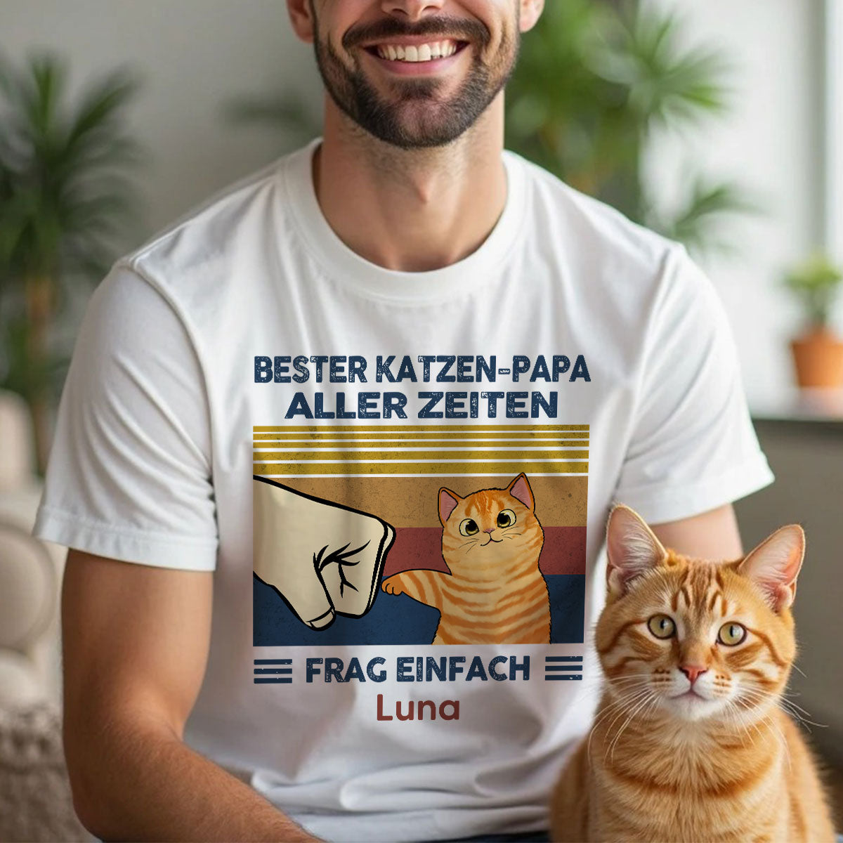 Perfektes Geschenk fr Katzenvter – Personalisiertes T-Shirt mit Katzen-Faustgru