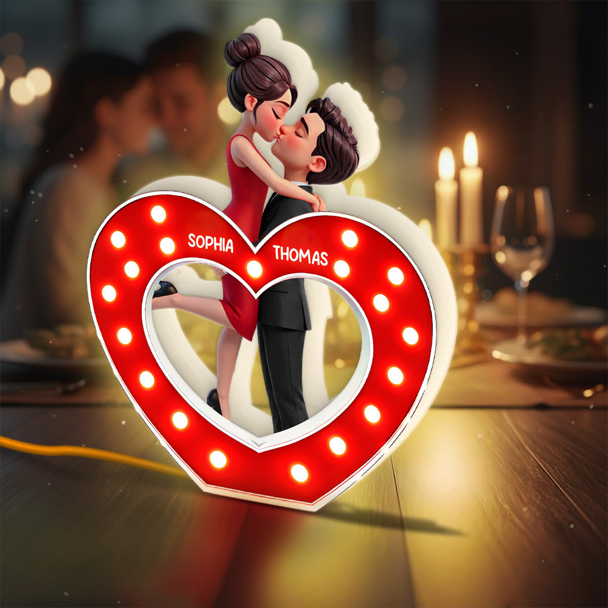 Eternal Heart LOVE Couple Hugging Kissing - Personalized Light Box - Valentine's Day Gift For Couple, For Him, For Her