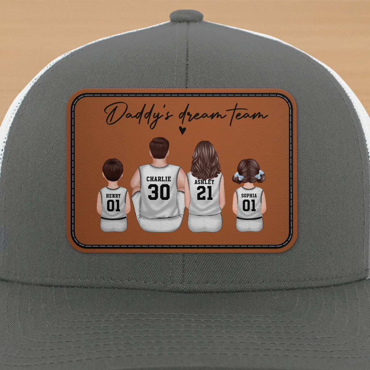 Basketball Daddy's Dream Team Personalized Trucker Hat, Snapback Leather Patch Hat, Father's Day Gift for Basketball Dads