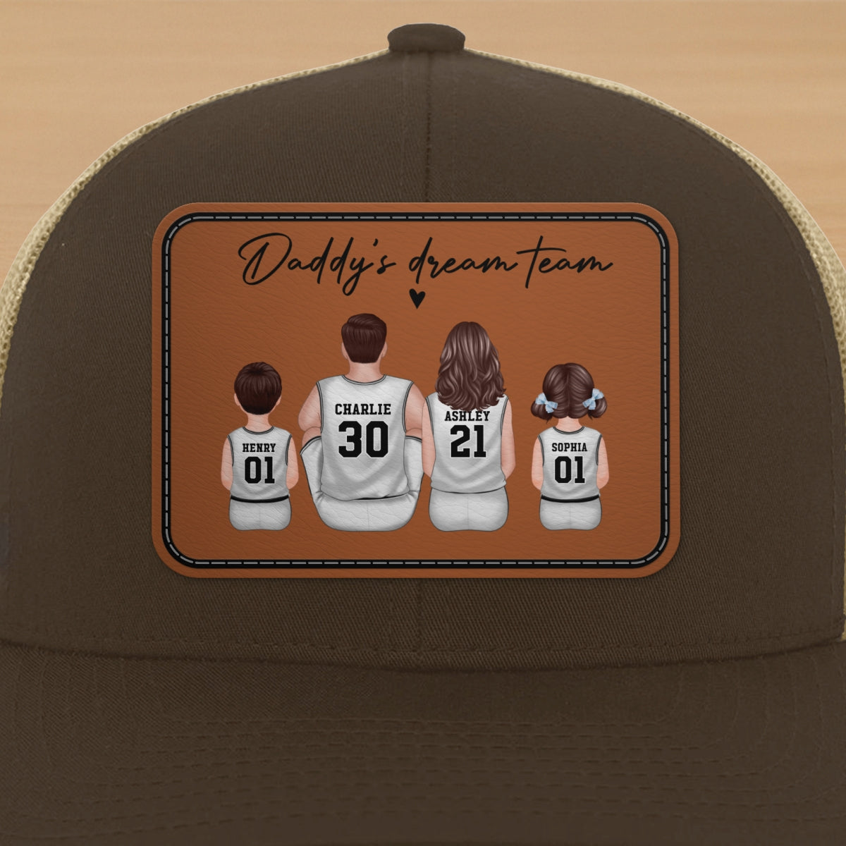 Basketball Daddy's Dream Team Personalized Trucker Hat, Snapback Leather Patch Hat, Father's Day Gift for Basketball Dads