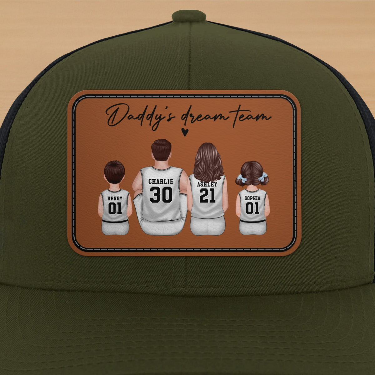 Basketball Daddy's Dream Team Personalized Trucker Hat, Snapback Leather Patch Hat, Father's Day Gift for Basketball Dads