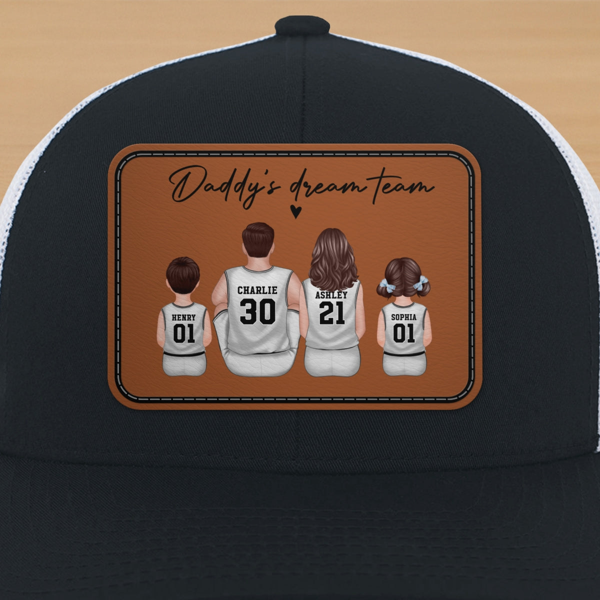Basketball Daddy's Dream Team Personalized Trucker Hat, Snapback Leather Patch Hat, Father's Day Gift for Basketball Dads