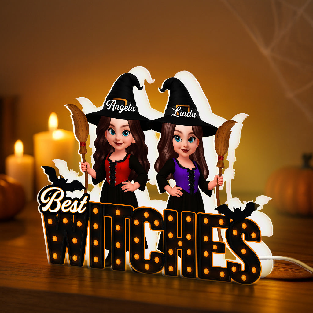 Halloween Best Witches Besties Marquee Pattern Letters Personalized Light Box