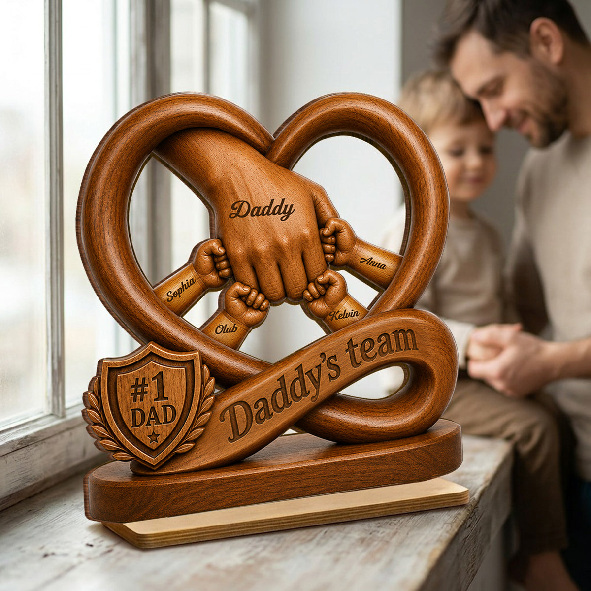 Daddy's Dream Team Fist Bump - Personalized 2-Layered Wooden Plaque - Gift for Dad, Husband