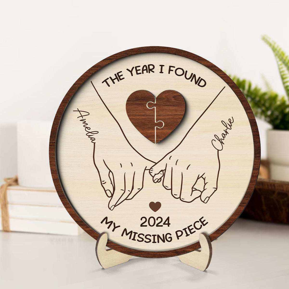 Personalized Couple Pinky Promise Hands 2-Layer Wooden Plaque, You're My Missing Piece, gift, Anniversary gift for Couples