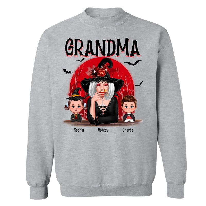 Grandma Red Moon Halloween Woman Grandkids Personalized Shirt