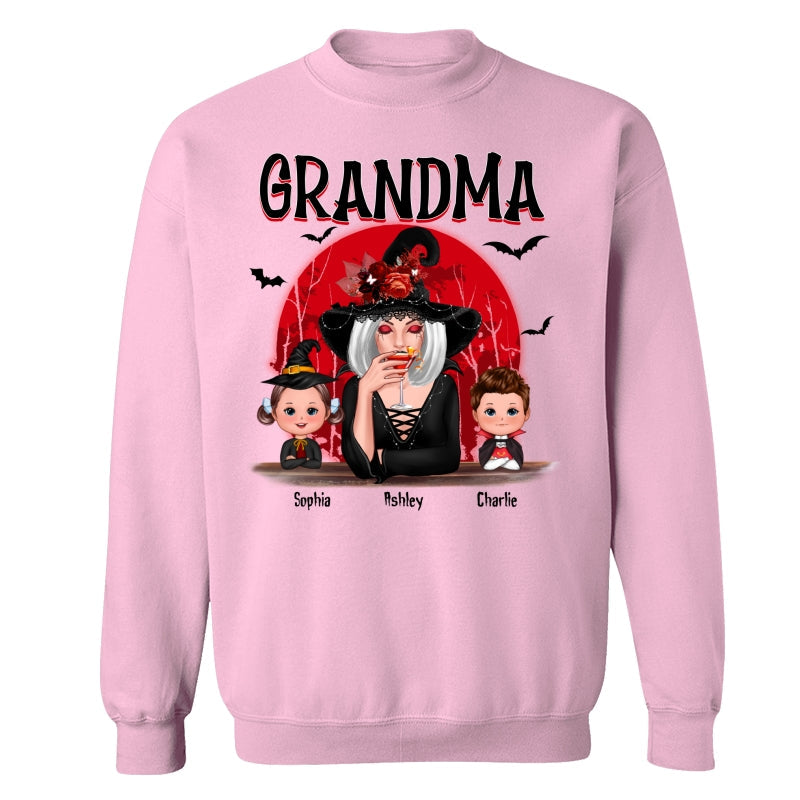 Grandma Red Moon Halloween Woman Grandkids Personalized Shirt