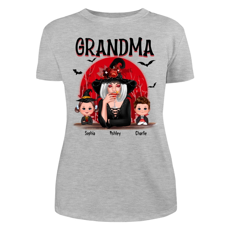Grandma Red Moon Halloween Woman Grandkids Personalized Shirt