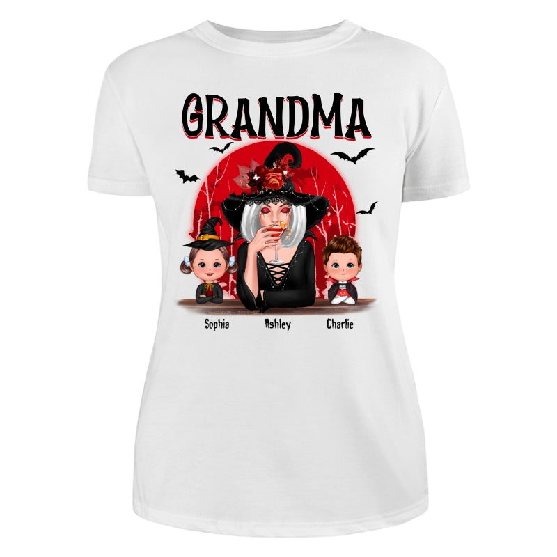 Grandma Red Moon Halloween Woman Grandkids Personalized Shirt