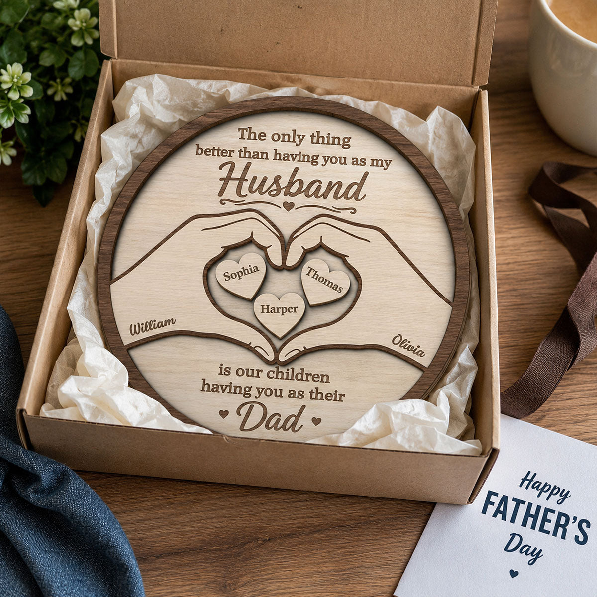The Only Thing Having You As My Husband Hearts in Hands - Personalized 2-Layered Wooden Plaque - Gift For Husband