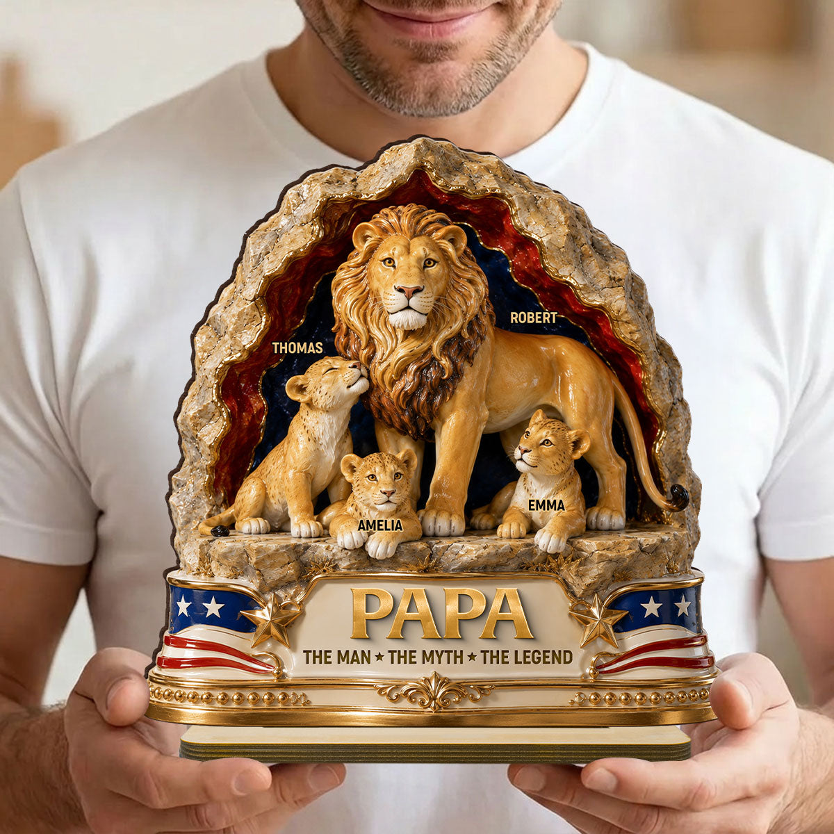 Lion Dad the Legend - Personalized 2-Layered Wooden Plaque - Gift for Dad, Husband
