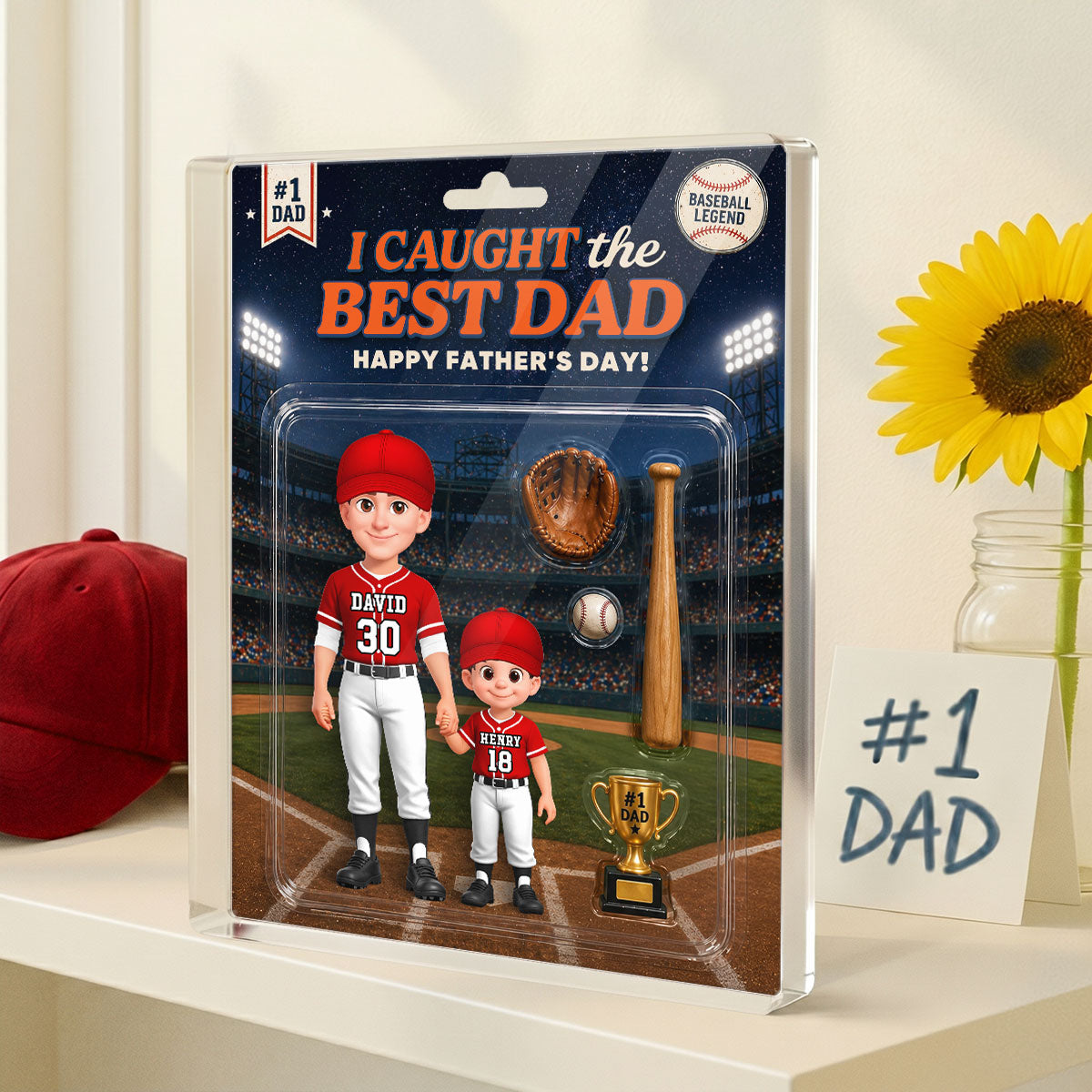 Retro Friday Night Light Baseball We Caught The Best Dad - Personalized Acrylic Block Plaque - Gift For Baseball Dad