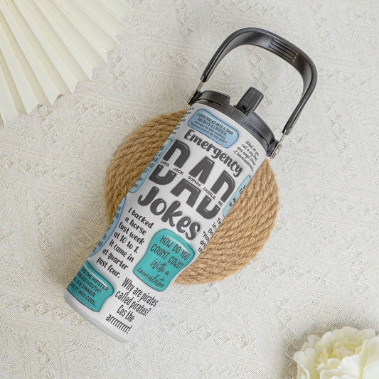 Father's Day Gifts, Emergency Dad Jokes - Personalized 30oz Tumbler With Handle