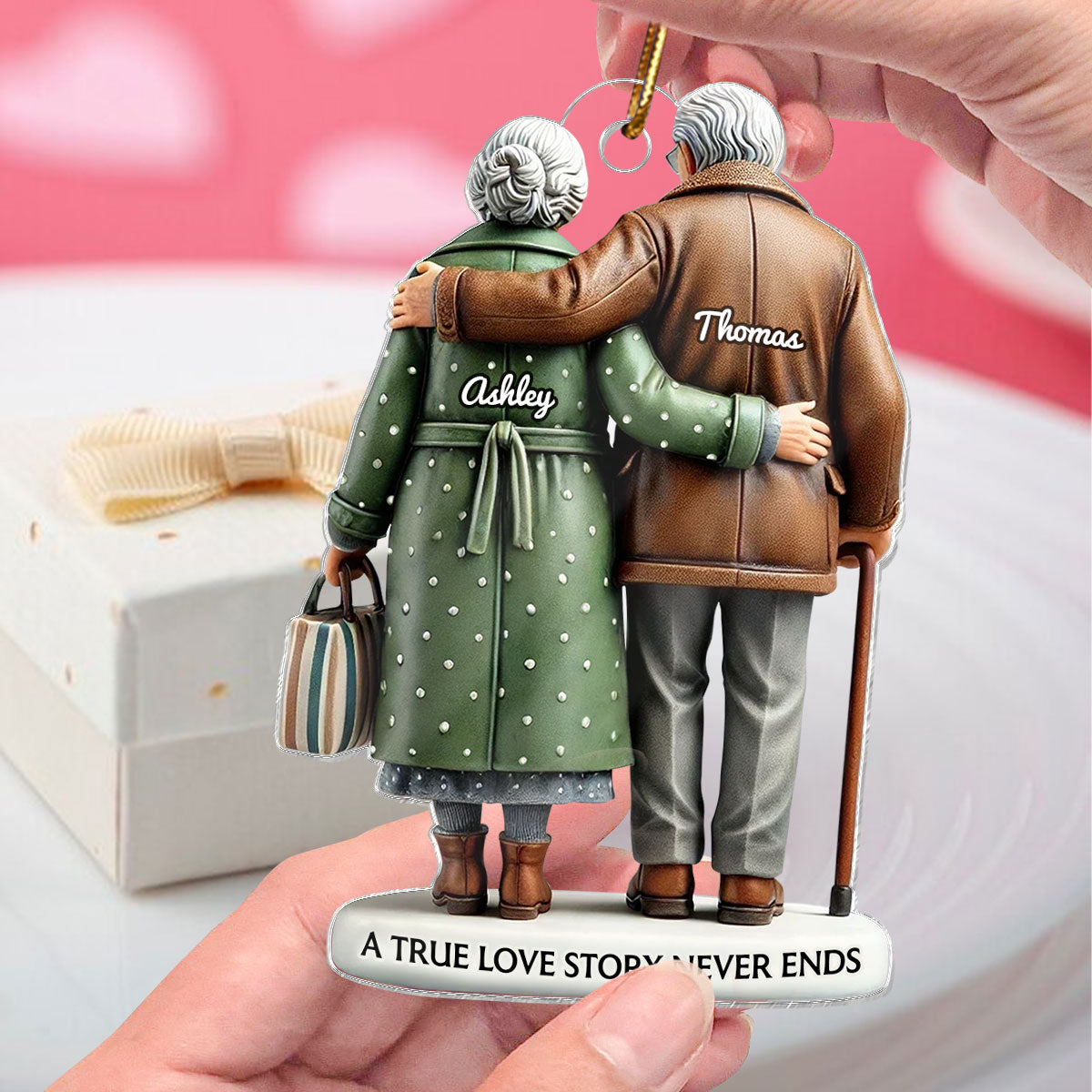 3D Effect Old Couple Embracing Personalized Acrylic Ornament, Heartfelt Keepsake, Gift For Couple, For Him, For Her, Husband, Wife