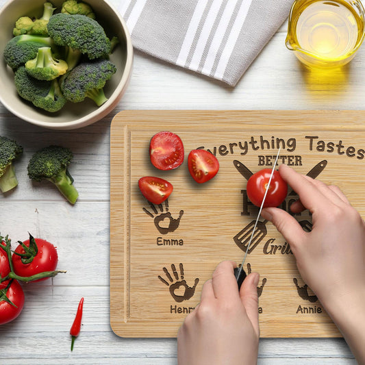 Father's Day Gifts, Everything Tastes Better Off Papa - Personalized Engraved Wooden Cutting Board