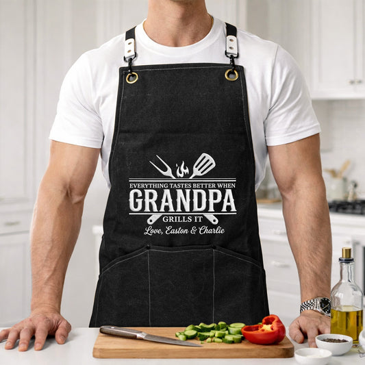 Father's Day Gifts, Everything Tastes Better When Grandpa, Dad Grills It - Father's Day Gift - Personalized Apron