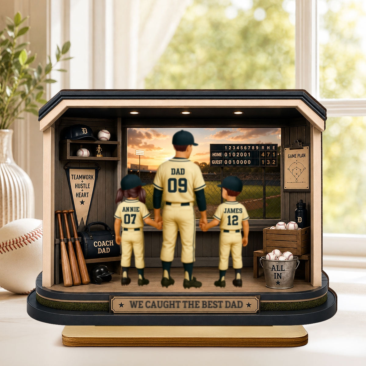 Home Run Baseball Dad & Kids - Personalized 2-Layered Wooden Plaque - Gift For Dad, Husband
