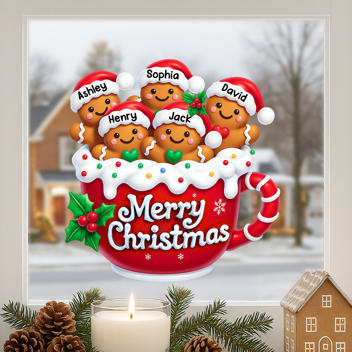 Merry Christmas Gingerbread Family Personalized Decal