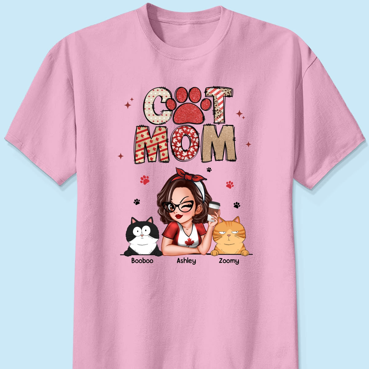 Cat Mom Canada Flag Sparkly Pattern Personalized Shirt, Canada Day