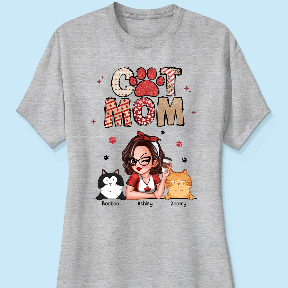 Cat Mom Canada Flag Sparkly Pattern Personalized Shirt, Canada Day