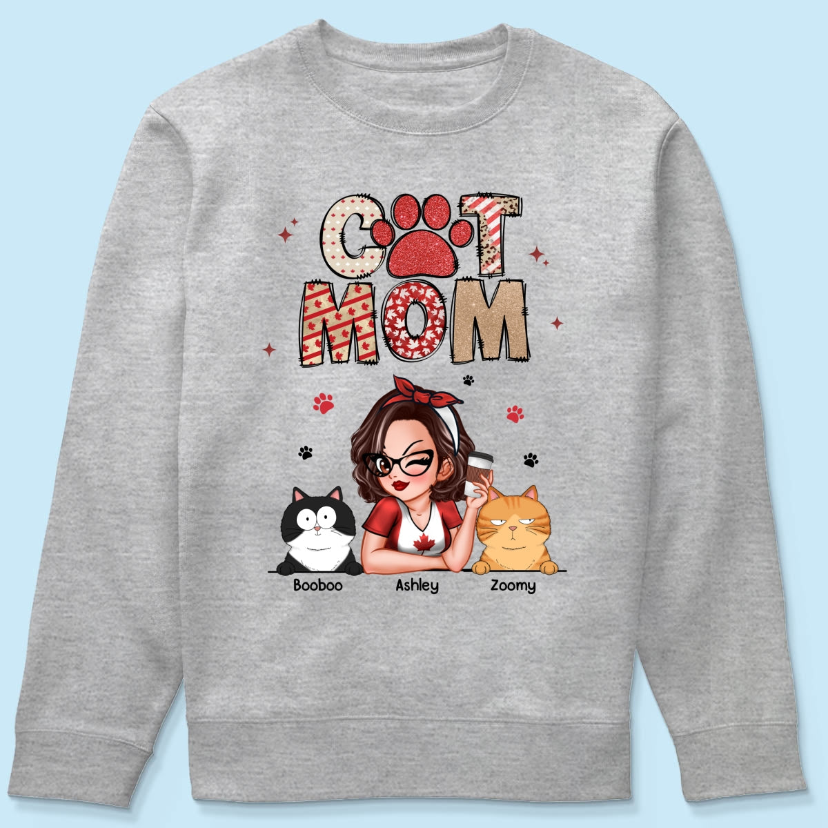 Cat Mom Canada Flag Sparkly Pattern Personalized Shirt, Canada Day