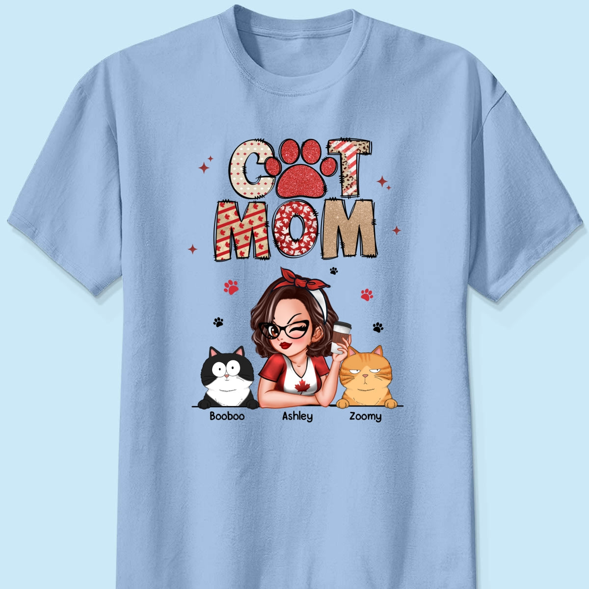 Cat Mom Canada Flag Sparkly Pattern Personalized Shirt, Canada Day