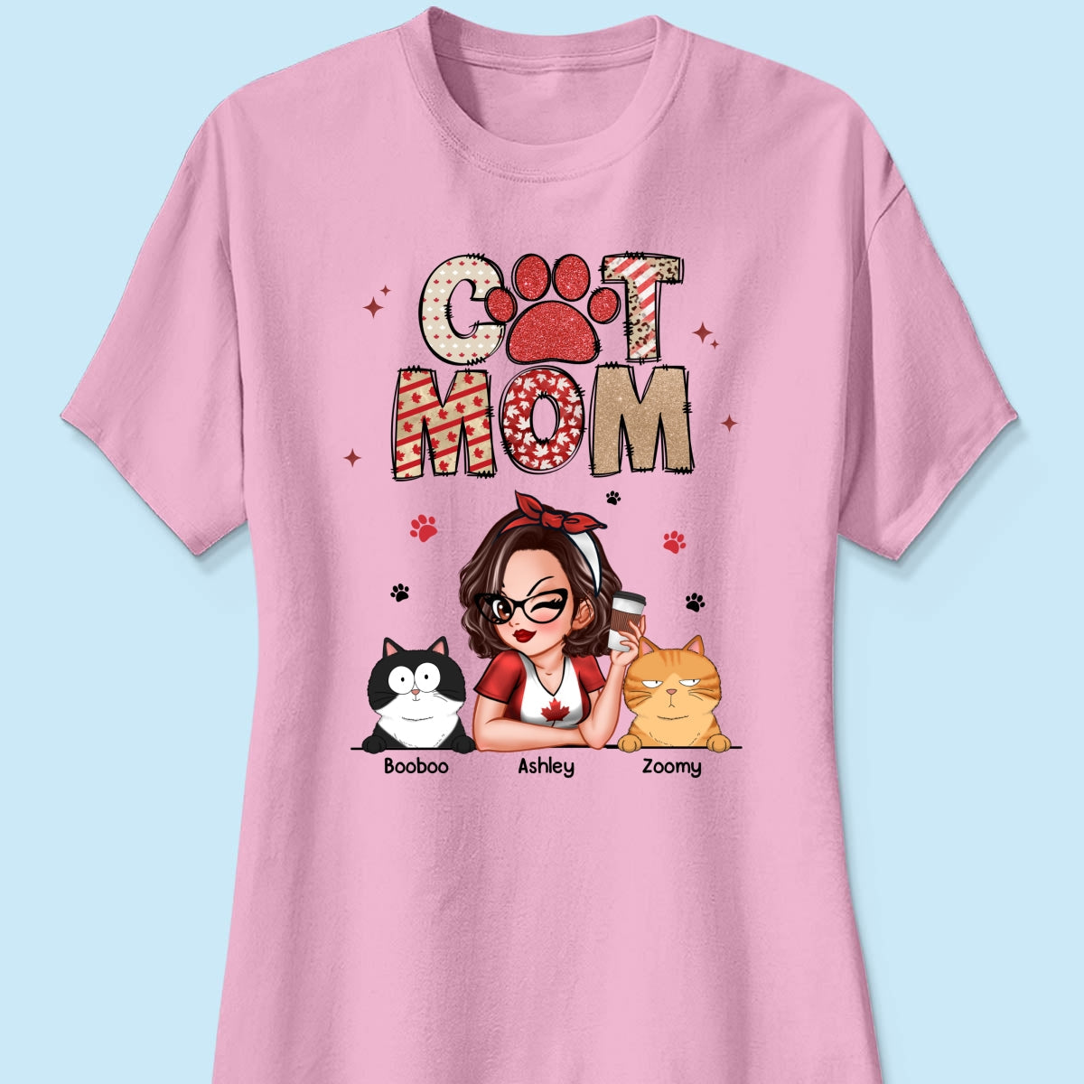 Cat Mom Canada Flag Sparkly Pattern Personalized Shirt, Canada Day