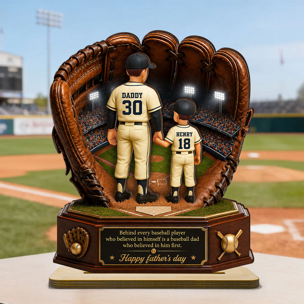 Behind Every Baseball Softball Player is a Dad - Personalized 2-Layered Wooden Plaque - Gift for Dad, Husband