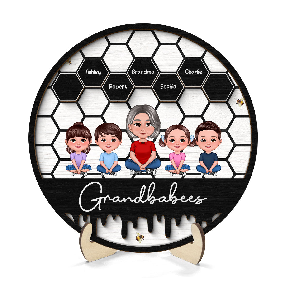 Grandbabees Crossed Legs Grandma Grandkids Sitting Personalized 2-layer Wooden Plaque, Gift For Grandma