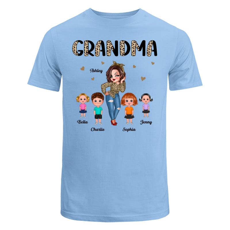 Half Leopard Pretty Grandma With Grandkids Personalized Shirt
