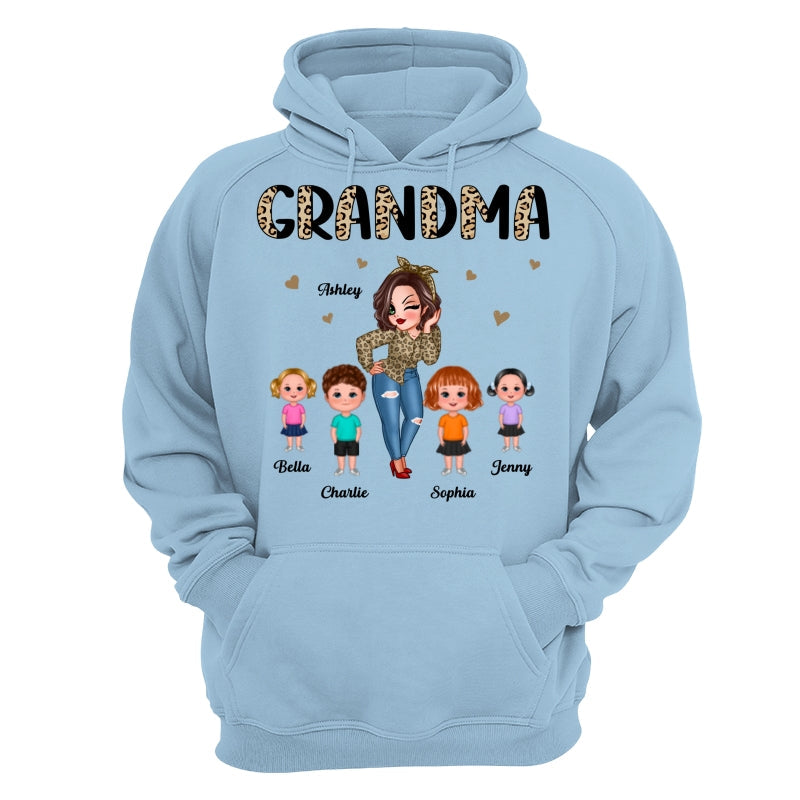 Half Leopard Pretty Grandma With Grandkids Personalized Shirt