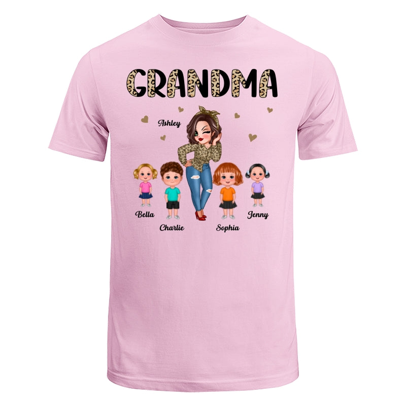 Half Leopard Pretty Grandma With Grandkids Personalized Shirt