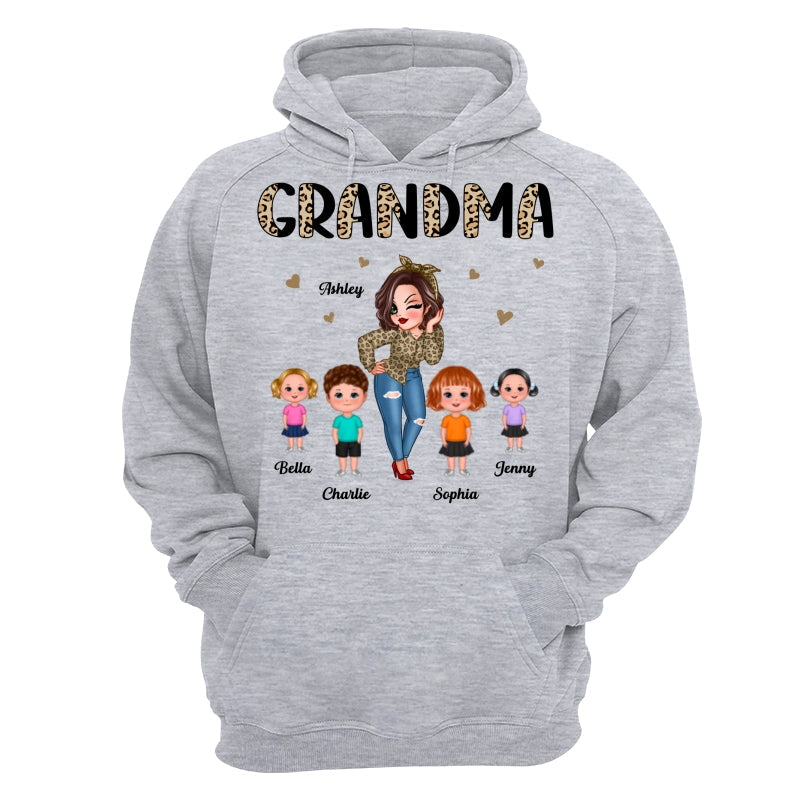 Half Leopard Pretty Grandma With Grandkids Personalized Shirt