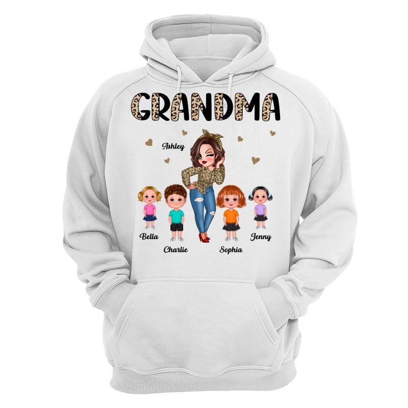 Half Leopard Pretty Grandma With Grandkids Personalized Shirt