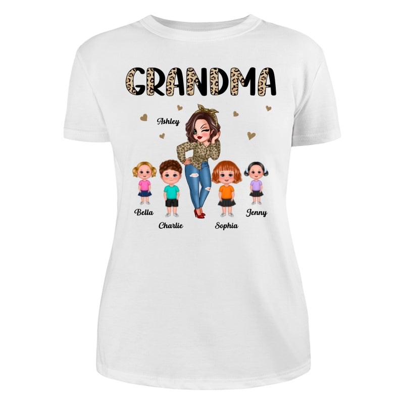 Half Leopard Pretty Grandma With Grandkids Personalized Shirt