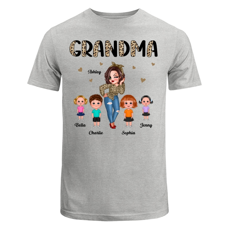 Half Leopard Pretty Grandma With Grandkids Personalized Shirt