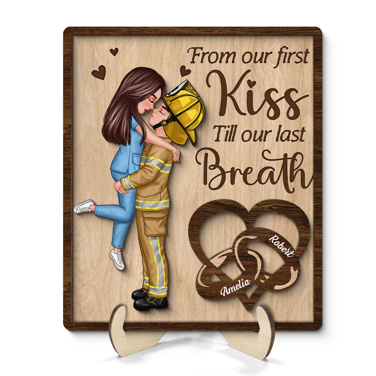 From Our First Kiss Till Our Last Breath Gifts by Occupation Gift For Her Gift For Him Firefighter, Nurse, Police Officer Personalized 2-Layer Wooden Plaque