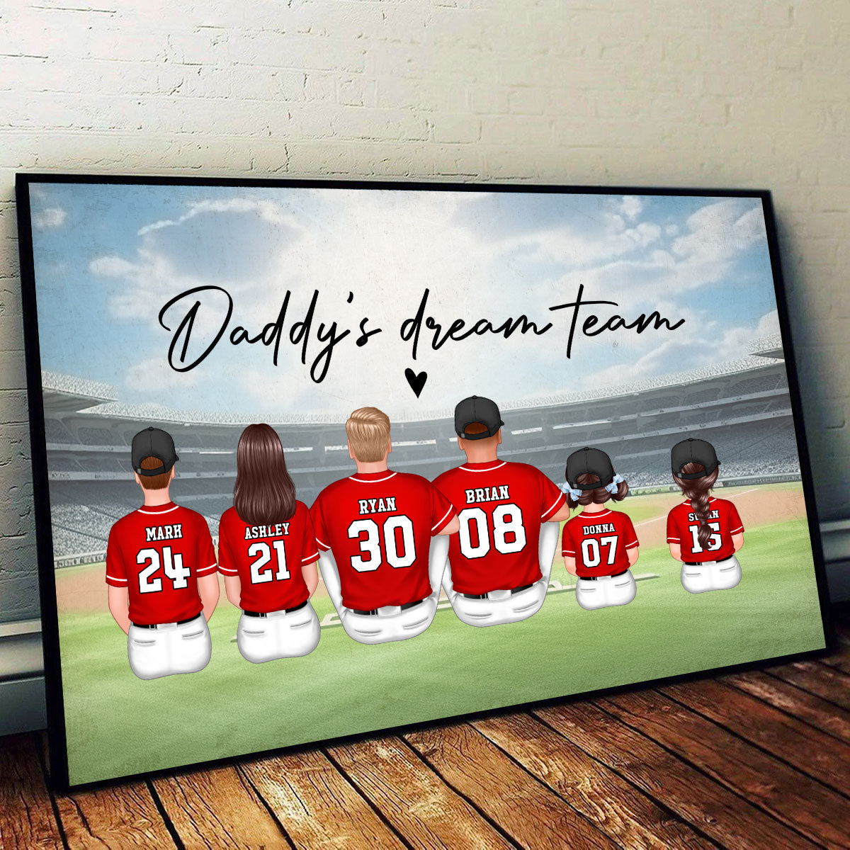Daddy's Team Softball Family Sitting Personalized Poster, Gift For Family, Dad, Grandpa, Husband