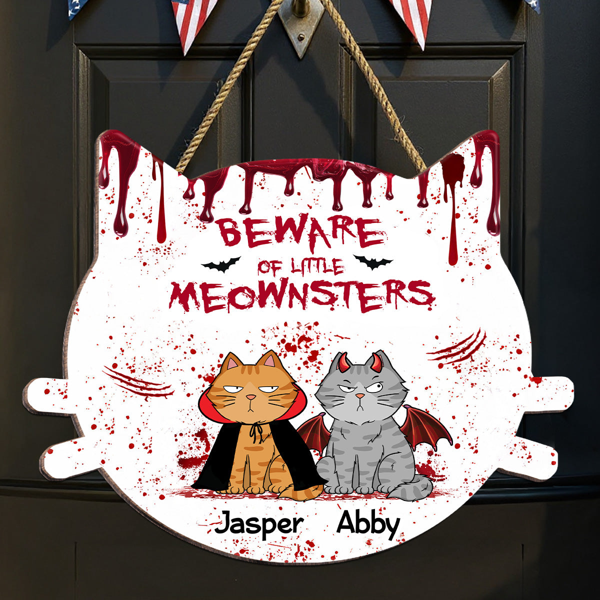 Halloween Beware Of Little Monsters Cats Personalized Door Sign