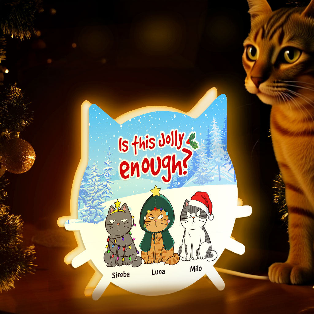 Christmas Funny Cute Cats Is This Jolly Enough - Personalized Light Box - Gift For Cat Lovers, Christmas Decoration