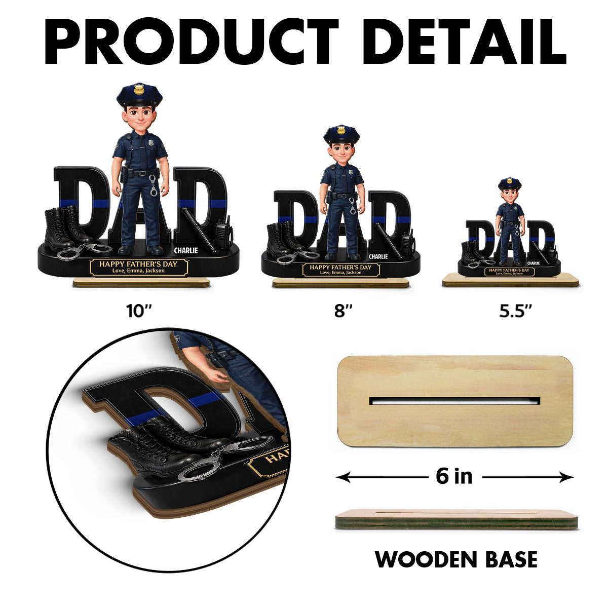 Proud American Police Officer Dad - Personalized 2-Layered Wooden Plaque - Gift For Dad